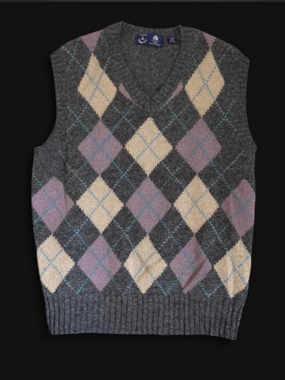 Vintage Hartog Marine Club 100% Pure Wool Argyle Sweater Vest Grey Purple S